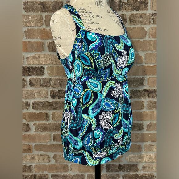 Lands end blue paisley tankini top size 10 molded cups shelf bra - Picture 3 of 8